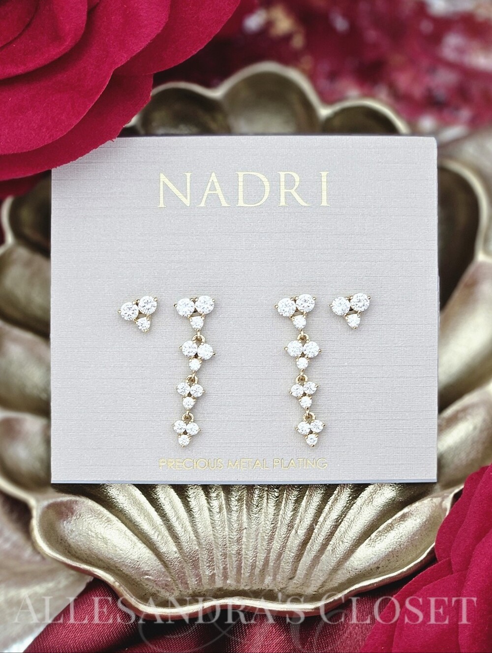 Nadri Pave The Way Earrings Gold Crystal Stud & Linear Drop Earrings Bridal